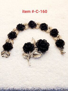 1 Vintage Black Rose Bracelet & Brooch set, item # C160,. wt. 52 grams.